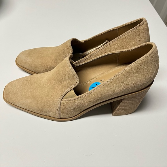 Joie Suede Tan Closed Toe Leather Block Chunky Heel Slip On Loafers Size 7.5 - Picture 2 of 12